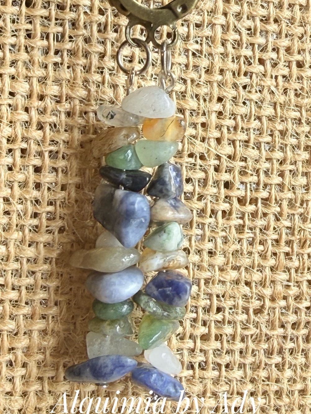 Alquimia Blue, Green, Cream & Tan Semi-Precious Chip Dangle Earrings